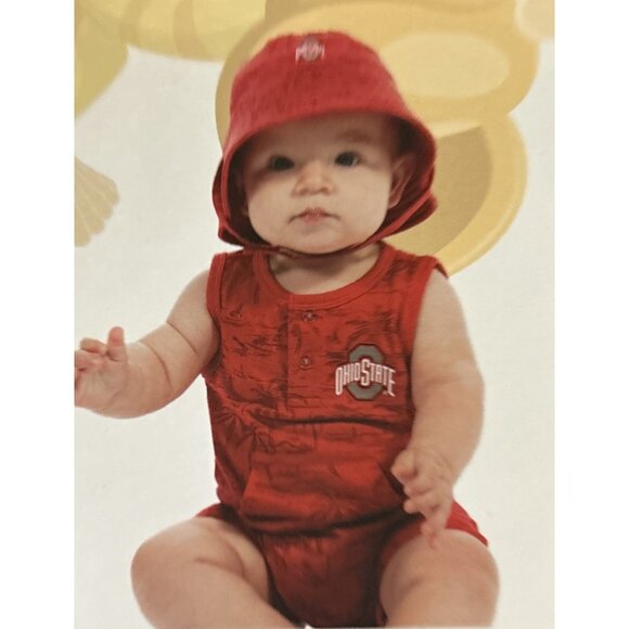 NEW Ohio State Buckeyes Colosseum Red Palm Trees Romper Hat Set Boys 6-12 M - Picture 2 of 8